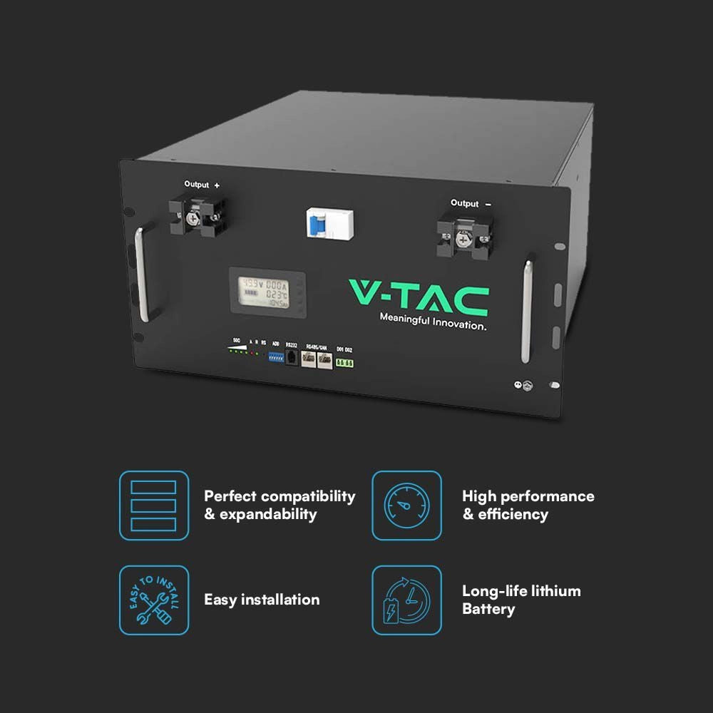 V-TAC Batteria di Accumulo 9.6kWh al Litio-Ferro-Fosfato LiFePO4 BMS Integrato Incluse Staffe per Ancoraggio a Muro per Inverter Fotovoltaici CEI 0-21 48V 200Ah Garanzia 10 Anni V-TAC Batteria di Accumulo 9.6kWh al Litio-Ferro-Fosfato LiFePO4 BMS Integrato Incluse Staffe per Ancoraggio a Muro per Inverter Fotovoltaici CEI 0-21 48V 200Ah Garanzia 10 Anni